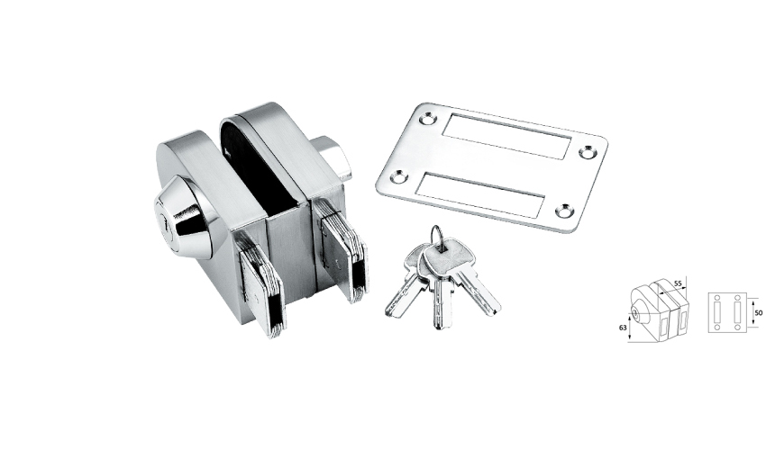 Oval central glass lock,single,glass-glass,key-knob